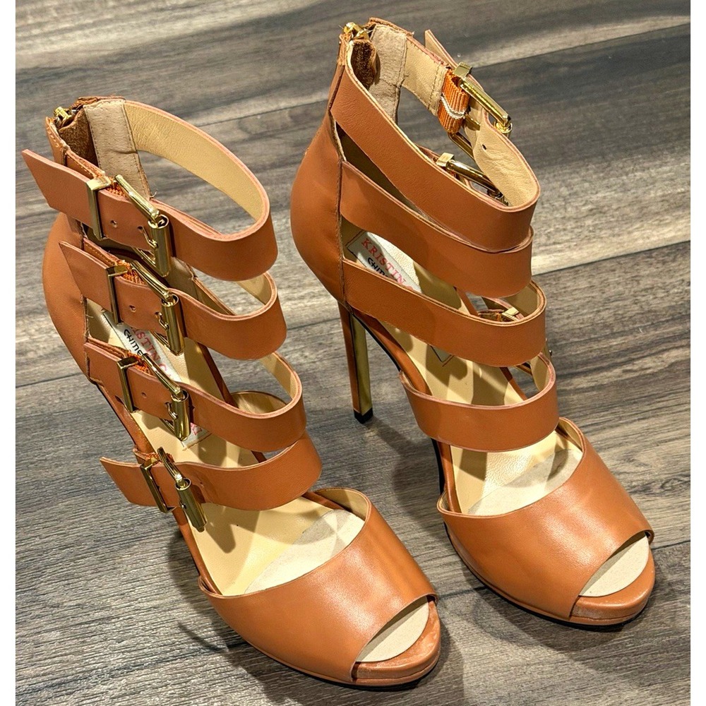 Kristin Cavallari Chinese Laundry Heel 8.5 Cognac Strappy Buckle Stiletto 5" Y2K